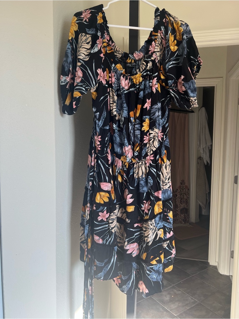 City Chic Black Dress with Pink, Yellow & Blue Floral Print